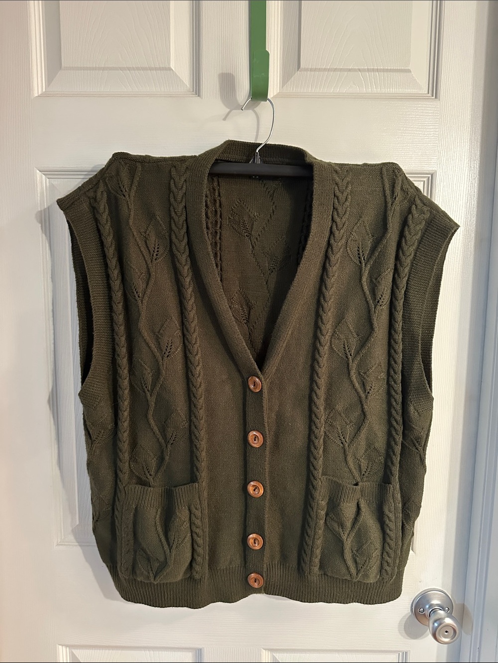 Olive Cable-Knit Button-Front Sweater Vest